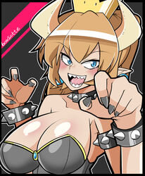 big_breasts black_nail_polish blonde_hair bowsette breasts cleavage horns iriomote_umineko mario_(series) new_super_mario_bros._u_deluxe nintendo rule_63 sharp_teeth source_request tagme