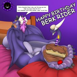 2021 5_toes absurd_res anthro ass barefoot bed berk_rider big_breasts big_butt birthday birthday_cake breasts cake candle claws dessert dialogue dragon english_text feet female food foot_fetish foot_focus foot_play furniture genitals goddess_dracoona hair happy_birthday hi_res huge_breasts huge_butt icing looking_at_viewer looking_back lying nails nipples nude on_bed open_mouth presenting pussy rear_view smile soles solo text thick_thighs toe_claws toes wide_hips wings