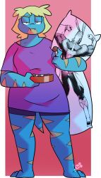 alpha_channel blue_body blue_skin body_pillow border bree_(junk_planet) brown_eyes candy chocolate clothing dakimakura dakimakura_pillow dessert female food frown half-closed_eyes hi_res holidays junk_planet my_hero_academia narrowed_eyes oversized_clothing oversized_shirt oversized_topwear pillow potoobrigham shirt simple_background slightly_chubby solo stripes topwear toshinori_yagi transparent_border unimpressed valentine's_day wide_hips