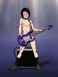 1girls bad_censor bass_guitar black_hair blush blushing breasts casual censored choker covered_nipples covering covering_crotch electric_guitar female female_focus female_only footwear full_body guitar human kyder kyoka_jiro legwear musical_instrument my_hero_academia nipples nude nude_female nudity pale_skin risenhentaidemon shoes short_hair small_breasts smile socks standing wide_hips