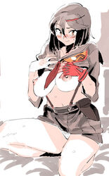 big_breasts breasts brown_hair busty female female_focus hourglass_figure kill_la_kill matoi_ryuuko meisamu school_uniform schoolgirl squatting wide_hips