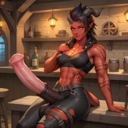 1futa abs ai_generated animal_genitalia_on_humanoid athletic athletic_futa baldur's_gate baldur's_gate_3 big_penis black_hair demon demon_futa demon_horns dungeons_and_dragons forgotten_realms futa_only futanari horsecock horsecock_futa horsecock_on_humanoid human_with_animal_genitalia human_with_horsecock intersex karlach large_penis long_hair midriff muscular muscular_arms muscular_futa nipples_visible_through_clothing patreon patreon_username penis pointy_ears red_body red_skin tavern thin_waist tiefling toned torn_clothes velour_ai