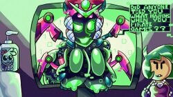big_breasts black_skin brawl_stars charlie_(brawl_stars) focus_on_chest green_eyes lola_(brawl_stars) pc spider_girl supercell text_bubble virus virus_charlie_(brawl_stars)