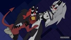 2girls animated collar demon_on_female devil_horns female_ejaculation furry gray_fur gray_hair head_scarf helluva_boss imp imp_female imp_girl inflation leggings loona_(helluva_boss) no_sound pedroillusions pussy_eating red_body red_sclera red_skin sallie_may_(helluva_boss) spiked_collar squirt_in_mouth squirting squirting_in_mouth tagme transfem transgender transgender_woman video wolf_ears wolf_girl yellow_sclera