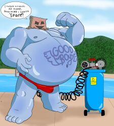 bag_over_head barefoot bear belly_inflation blue_skin bobateal24 gay godstv kinni_(godstv) male male_only muscular pool pool_toy self_upload video_games yaoi