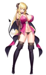 big_breasts blonde_hair breasts cameltoe demon_girl demon_horns demon_tail demon_wings derauea game_cg horns large_breasts long_hair looking_at_viewer motto!_haramase!_honoo_no_oppai_isekai_chou_ero_succubus_gakuen! navel official_art oppai panties rosalina_raphaelos shiny_skin stockings succubus succubus_horns succubus_tail succubus_wings transparent_background wink winking_at_viewer