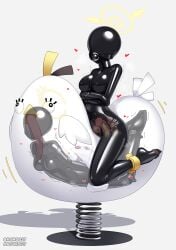 2girls absurdres anal anal_object_insertion azusa_(blue_archive) ball_gag black_bodysuit blue_archive bodysuit bondage bondage_mittens bound breasts crescent_halo double_penetration feathered_wings female female_only female_urethral_insertion femsub gag gagged gimp_mask gimp_suit halo heart hifumi_(blue_archive) highres impossible_bodysuit impossible_clothes latex latex_bodysuit latex_clothing maguro27 mask medium_breasts multiple_girls object_insertion peroro_(blue_archive) restrained rubber rubber_clothing sex_machine skin_tight spring_rider stationary_restraints straitjacket urethral_insertion vaginal_object_insertion vaginal_penetration white_wings wing_ornament winged_halo wings x-ray yellow_halo
