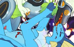 3ds_(mothaala) andromorph anthro becoming_erect bite blood blood_in_mouth bodily_fluids dizzy_eyes duo eeveelution erection generation_1_pokemon grabbing_neck grin hi_res intersex intersex/male machine male male/male male_only mothaala nintendo pokemon pokemon_(species) protogen protogen_visor scratch smile straddling tongue tongue_bite vaporeon vodka_(mothaala) wounded