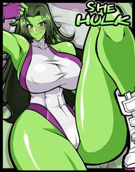 1girls abs big_breasts boots busty cameltoe clothed curvy female female_only fingerless_gloves gloves green_body green_eyes green_hair green_skin huge_breasts hulk_(series) iriomote_umineko large_breasts leotard long_hair marvel marvel_comics muscular_female nipple_bulge she-hulk solo solo_female source_request superheroine tagme thighs wide_hips