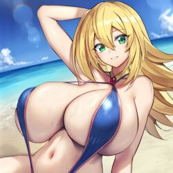 1girls ai_generated big_breasts blonde_hair breasts bruto_aimage brutoaimage dark_magician_girl duel_monster female huge_breasts light-skinned_female light_skin long_hair shounen_jump solo swimsuit yu-gi-oh! yu-gi-oh!_duel_monsters
