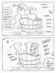 anthro bathing bathtub blue_nile_(mlp) blush blush_lines breasts bubble bubble_bath circe_(artist) comic cutie_mark dialogue duo earth_pony english_text equid equine female friendship_is_magic hasbro horn horse mammal masturbation monochrome my_little_pony mythological_creature mythological_equine mythology nipples obscured_face offscreen_character offscreen_female page_number pony rarity_(mlp) self_pleasure speech_bubble text unicorn wood_barrel wood_bath