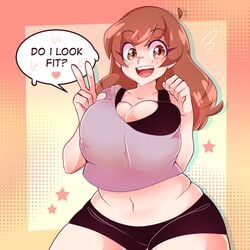 1girls aeria_(riley_moore) brown_hair human large_breasts plump secretnarcissist short_shorts sports_bra thighs