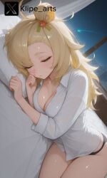 ai_generated cleavage laying_on_bed on_bed panties piper_wheel sleeping zenless_zone_zero