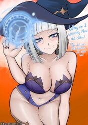 1girls barbeloth_(genshin_impact) belly belly_button big_breasts bodysuit genshin_impact gilf hat inviting kurodahlia18 large_breasts magic nail_polish older_female smile solo solo_female solo_focus suggestive talking talking_to_viewer thick_thighs v_sign wide_hips wrinkles
