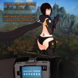 1boy 1femboy 3d 3d_(artwork) annoyed annoyed_expression armor ass ass_focus big_ass bikini_armor butt_focus cape curvy dark_hair dialogue femboy fit fit_male flat_chest gay glossy glossy_body gloves gun helldiver_(helldivers) helldivers helldivers_2 holding_gun humor imminent_mating_press imminent_rape imminent_sex joke koikatsu liberty_(tightertemp) light-skinned_male light_skin looking_at_viewer looking_back looking_back_at_viewer male male_only military oiled_skin orange_eyes outside pissed_off question scar scar_on_face scars shotgun skimpy_armor thick_thighs thighhighs tightertemp tramp_stamp twink