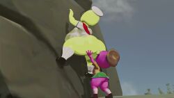 accidental_vore anal anal_vore blush dizzy_eyes falling female_prey green_body jackiller peak peak-chan_(okgaki) peak_(videogame) pink_body size_difference struggling_prey tagme video vore vore_belly