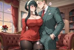 ai_generated big_ass big_breasts big_butt black_hair blush bulge bulge_through_clothing camel_toe cameltoe cleavage cleavage_overflow creamhorseai curvy curvy_female curvy_figure deep_cleavage earings embarrassed embarrassed_female erect_nipples female fit fit_female headband headwear high_resolution highres horny horny_female hourglass_figure hug huge_ass huge_breasts imminent_sex indoors light-skinned_female light_skin living_room loid_forger long_hair mature mature_female mommy mommy_kink musk musk_clouds nervous pantyhose perfect_body posing red_eyes romantic seductive seductive_look shy shy_expression shy_female smiling smiling_at_viewer smirk smirking smug smug_smile spoken_heart spy_x_family stockings sunset sweat sweater sweating sweaty sweaty_body thick_thighs valentine's_day voluptuous voluptuous_female yor_briar yor_forger