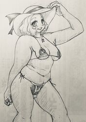 areola_slip bbw bikini chubby haru_okumura hat mizuyama persona persona_5 pubic_hair sketch