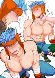 1boy abs bara big_pecs blue_hair blush cat_ears catboy chin_scratch fire_emblem fire_emblem:_path_of_radiance fire_emblem:_radiant_dawn heterochromia male_only muscular_male ranulf_(fire_emblem)