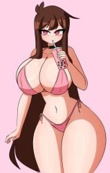 ass_visible_through_thighs aviyne bikini blush boba_tea curvy drinking gigantic_ass gigantic_breasts highleg_bikini hourglass_figure hyper hyper_hips pink_bikini side-tie_bikini_bottom thick_hips thick_thighs voluptuous wide_hips