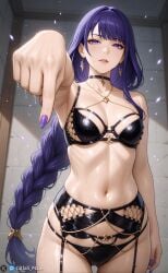 ai_generated bra braid breasts citlali_main dominant dominant_female domination female genshin_impact large_breasts purple_eyes purple_hair raiden_shogun sexy sexy_body sexy_female sexy_pose solo solo_female solo_focus underwear