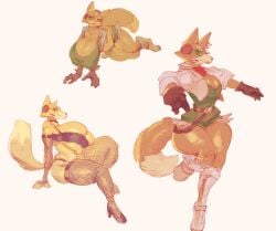 1girls anthro crossgender fishnet_legwear fishnets fox_mccloud genderswap heels honhearthy huge_breasts lagopuss mtf_crossgender multiple_poses multiple_views narrow_waist rule_63 simple_background solo star_fox starfox thick_thighs thin_waist white_background