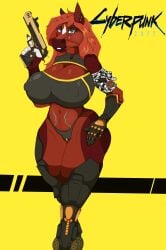 anthro armband big_breasts breasts clothed clothing cybernetic_arm cybernetic_leg cybernetic_limb cybernetics cyberpunk cyberpunk_2077 equine female furry gun holding_gun holding_pistol holding_weapon horse kizi0n long_hair not_nude panties pistol prosthetic prosthetic_arm prosthetic_leg prosthetic_limb tagme weapon