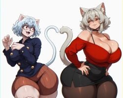 2025 2girls ai_generated bell big_ass big_breasts bubble_butt cat_ears cat_tail catgirl child_bearing_hips cleavage collar dat_ass dumptruck_ass el_memc fat_ass female female_only grey_hair hands_on_hips horny horny_female huge_ass huge_breasts hunter_x_hunter hyper_breasts imminent_sex looking_at_another looking_back looking_pleasured memch0 milf mommy neferpitou neko_mommy_(memch0) oc orange_eyes original original_character red_eyes teeth teeth_out thick_thighs thunder_thighs tight_clothing white_hair