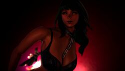 1girls 3d 3d_(artwork) bra chains choker female female_focus final_fantasy final_fantasy_xiv gpose(ffxiv) green_eyes green_hair kiyomi_sugahara solo solo_focus upper_body viera