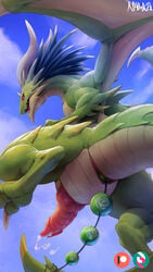 2021 9:16 alternate_version_at_source anal_beads animal_genitalia anus bodily_fluids claws cum cum_drip cygames day detailed_background digital_media_(artwork) dragalia_lost dragon dripping erection feral genital_fluids genital_slit genitals green_body green_scales hi_res horizontal_slit knot male male_only membrane_(anatomy) membranous_wings midgardsormr nawka nintendo open_mouth outside penetration penis red_eyes scales scalie sex_toy shaded sharp_teeth sky slit solo teeth toe_claws tongue video_games wings