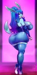 big_ass blue_eyes curvaceous eeveelution female glaceon high_heels huge_breasts karla live_for_the_funk pokemon ponytail red_lipstick seductive_smile tail