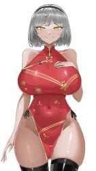 1girls 2026 anime anime_style asian_clothing big_thighs bob_cut cartoon chinese_clothes chinese_new_year clothed curvaceous curvy female female_only first1.01 glitch_productions grey_hair huge_breasts human humanized humanized_robot light_skin loincloth looking_at_viewer murder_drones navel_visible_through_clothes no_ai qipao red_clothing red_dress slim_waist smile solo thick_thighs v_(murder_drones) western_cartoon wide_hips