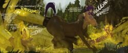 ahe_gao ahegao_face anal_expulsion anus_bulge big_breasts centaur cum_logs dark-skinned_futa dark_penis dark_skin dialogue dickgirl dickgirl/dickgirl dickgirl_only ejaculation foreskin_folds futanari horsecock horsecock_futa huge_areolae huge_ass huge_breasts huge_cock huge_nipples huge_testicles hyper_feces hyper_scat long_penis musk purple_hair scat smegma_on_face tessa_atelier text tribal_tattoo veiny_testicles zyldark