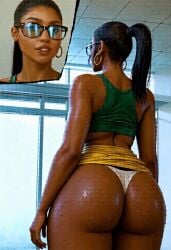 ai_assisted ai_generated ai_gif aisha_(oc) animated ass black_hair booty brown_eyes brown_skin chair croptop female g_string glasses hoop_earrings indian indian_female jiggling_ass librarian miniskirt oc original_character panties ponytail rattoilet sitting sitting_down teacher thong twerking white_thong