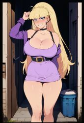 ai_generated alleyway big_breasts blonde_female cleavage curvy female female_only gravity_falls pacifica_northwest prussia123 sexy_body sexy_female sexy_pose slutty_female