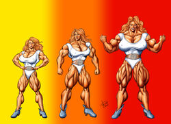 biceps big_breasts blue_eyes breasts character_sheet costume curves curvy dcmatthews dyna_(dcmatthews) extreme_muscles female female_only huge_breasts large_breasts long_hair melissa_lockhart muscles muscular muscular_arms muscular_female muscular_legs no_text orange_hair original_character signature solo_female strawberry_blonde_hair superheroine