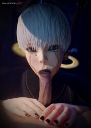 2boys 3d 3d_(artwork) 3d_model 3d_render :>= absurd_res absurdres black_lipstick blowjob blowjob_face blowjob_only blowjob_pov blue_eyes eye_contact femboy gay gay_blowjob hd high_quality high_resolution highres homosexual homosexual_male lipstick looking_at_viewer male_on_femboy mascara mascara_smear mascara_tears nier:_automata oral oral_insertion oral_sex shaddoll_x sucking sucking_penis sucking_tip white_hair yorha_9s