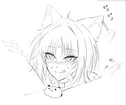 2girls after_cunnilingus animal_ears between_legs blush censored character_censor cho_kaguya-hime! choker commentary_request forehead_jewel fox_ears fox_girl fushi_(cho_kaguya-hime!) greyscale monochrome multiple_girls novelty_censor pussy_juice_on_face sakayori_iroha simple_background translation_request v6vvvmmn white_background yuri