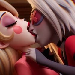 2girls ai_generated animated canon_couple charlie_morningstar_(hazbin_hotel) demon_girl edited google_gemini grok grok_imagine hazbin_hotel inminent_sex kissing kissing_neck lingerie mikey-rg97 sound tagme vaggie_(hazbin_hotel) video yuri