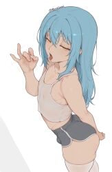 1boy 1femboy ai_generated arm_behind_back big_ass big_butt bratinni bulge crop_top dolphin_shorts fellatio_gesture femboy looking_at_viewer motion_lines open_mouth otoko_no_ko rimuru_tempest round_ass shorts simple_background sleeveless solo standing tensei_shitara_slime_datta_ken thick_thighs thighhighs thighs tongue tongue_out