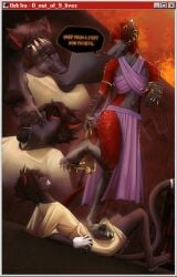 4_toes anthro bodily_fluids bracelet claws clothing comic curved_horn demon dialogue domestic_cat dominant dominant_femboy dominant_male duo erection erection_under_clothing feet felid feline felis femboy foot_in_mouth foot_on_face foot_suck genital_fluids heel_pad horn humanoid_feet hybrid jewelry kinneru kiru_(kinneru) male male/male mammal necklace pawpads plantigrade plantigrade_pawpads precum pyrow sergal standing_on_another submissive submissive_male sucking toe_claws toe_in_mouth toe_suck toes trampling