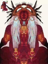 alien brazilian_flag clitoris clitoris_piercing ear_piercing ear_ring facial_piercing genital_piercing genitals hair headdress hi_res nipple_piercing nipple_ring nipples parasytal piercing predator_(franchise) ring_piercing teeth yautja