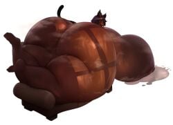 ass ass_focus ass_growth breast_growth cat_ears cat_tail catgirl drawncraft enlargement giantess gigantic_ass gigantic_breasts growth lactating lactating_nipples lactation laying_down laying_on_stomach looking_at_viewer looking_back looking_back_at_viewer sweaty_ass sweaty_body sweaty_breasts