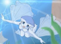 1girls animal_humanoid aquatic blue_body breasts digital_media_(artwork) ear_piercing female fish fish_humanoid front_view humanoid marine_humanoid nintendo nude ocarina_of_time piercing portrait princess_ruto solo the_legend_of_zelda three-quarter_portrait underwater unknown_artist water zora