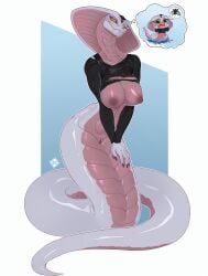agent_torque anthro apode areola big_breasts bodily_fluids bondage bound breasts claws clothing draconcopode fangs female genitals grey_body grey_scales hi_res legless looking_at_viewer moirah multicolored_body naga nipples pink_body pink_scales reptile scales scalie serpentine snake solo speech_bubble split_form tail tears teeth thought_bubble torn_clothing viper vulva x-com x-com:_chimera_squad yellow_eyes