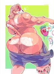 anthro anthrofied artist_upload balls balls_under_clothes ballsack bara bara_ass barazoku beige_fur beige_skin big_ass big_balls big_belly big_butt blonde_hair canine commission commission_art commissioner_oc commissions_open curly curly_hair disembodied_hand disembodied_limb dog_ears domestic_dog embarrassed flower flowers fur furry furry_male furry_only gay glistening glistening_body glistening_butt glistening_skin gradient_background green_background hairy hairy_male hand_on_clothing looking_at_viewer looking_back looking_down male male_only mammal mammal_humanoid multicolored_hair muscular pastel pulling_clothing pulling_down_pants red_hair ritcherr self_upload shocked simple_background solo solo_focus solo_male strawberry stubble surprised tattoo tattoo_on_legs tattoos wide_hips wide_thighs yellow_eyes