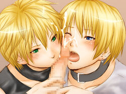 blonde_hair blue_eyes brothers cain cain_(galerians) censored collar cum cum_on_face earring fellatio galerians green_eyes hair oral penis rion_steiner sexual_deviate twins yaoi