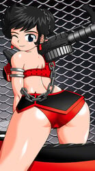 1girls armor ass benten biker biker_girl black_eyes black_hair breasts cameltoe chains curvaceous female goddess large_ass large_breasts light-skinned_female light_skin looking_at_viewer motorcycle short_hair solo tagme takashi-ya tied_hair tomboy urusei_yatsura weapon wide_hips wink