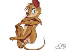 blue_eyes blush blush_lines clitoral_hood don_bluth female fur furry furry_only genitals hi_res mammal milf mouse mrs._brisby murid murine pussy rodent sabrotiger secret_of_nimh simple_background sitting sitting_on_tail solo tail white_background