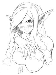 1girls 2008 aura_shurifon breasts dark_elf elf female female_only humanoid large_breasts long_hair monochrome pointy_ears princess s_now sketch solo tagme tenchi_muyo! tenchi_muyo!_war_on_geminar